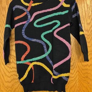 Hanna Andersson Black Sweater Dress with Rainbow Squiggle Pattern – Size 8 (130